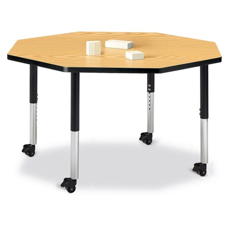 Jonti-Craft Berries Octagon Activity Table, 48 in. x 48 in., Mobile, Oak/Black/Black 6428JCM210